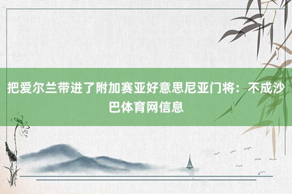 把爱尔兰带进了附加赛亚好意思尼亚门将：不成沙巴体育网信息